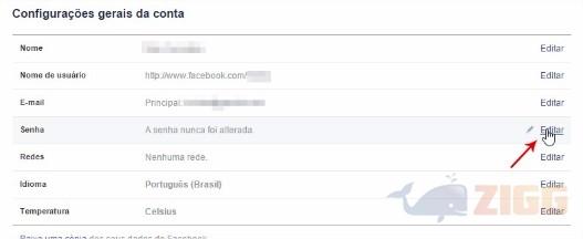 mudar senha facebook