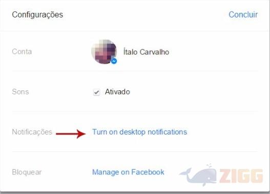 ativar notificações messenger desktop