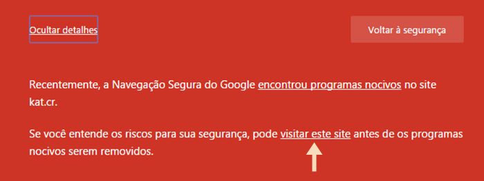 pular tela vermelha do chrome