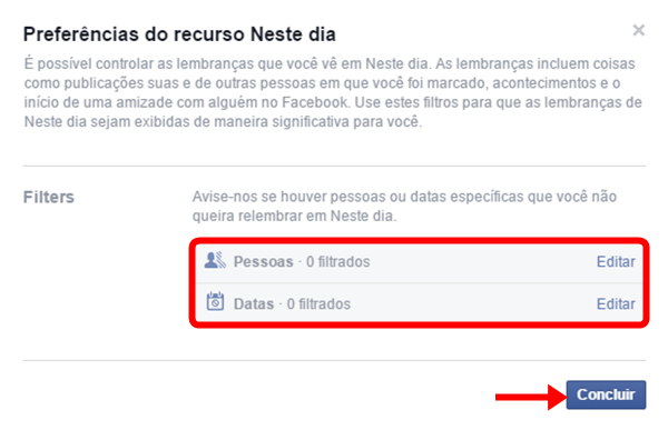 filtrar neste dia facebook