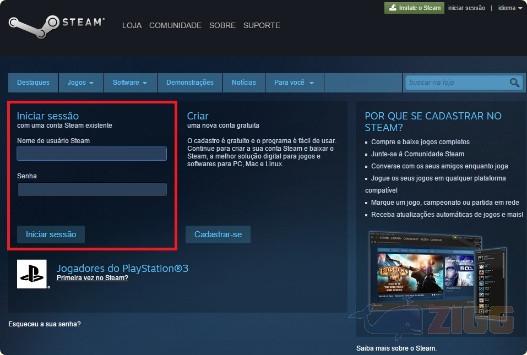 Faça login na Steam