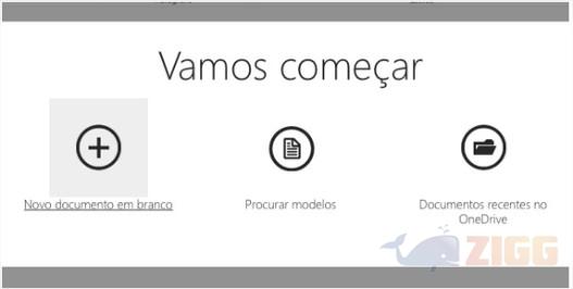 Três escolhas são oferecidas para iniciar no Word Online.