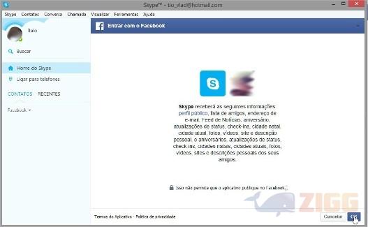 integrar facebook ao skype