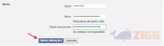 mudar senha facebook