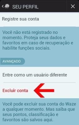 excluir conta waze